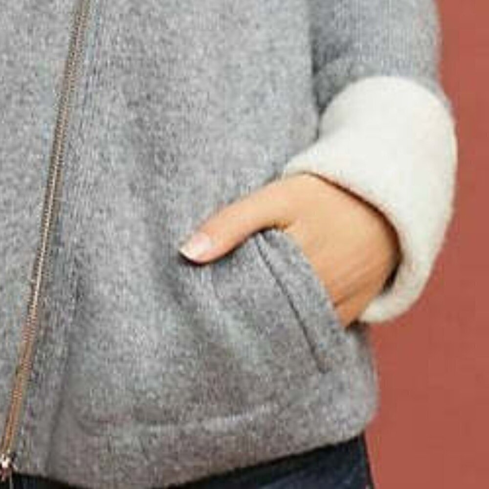 Anthropologie Moto Jacket Womens Small Gray Full Zip Contrast Collar Asymmetric - Picture 7 of 7